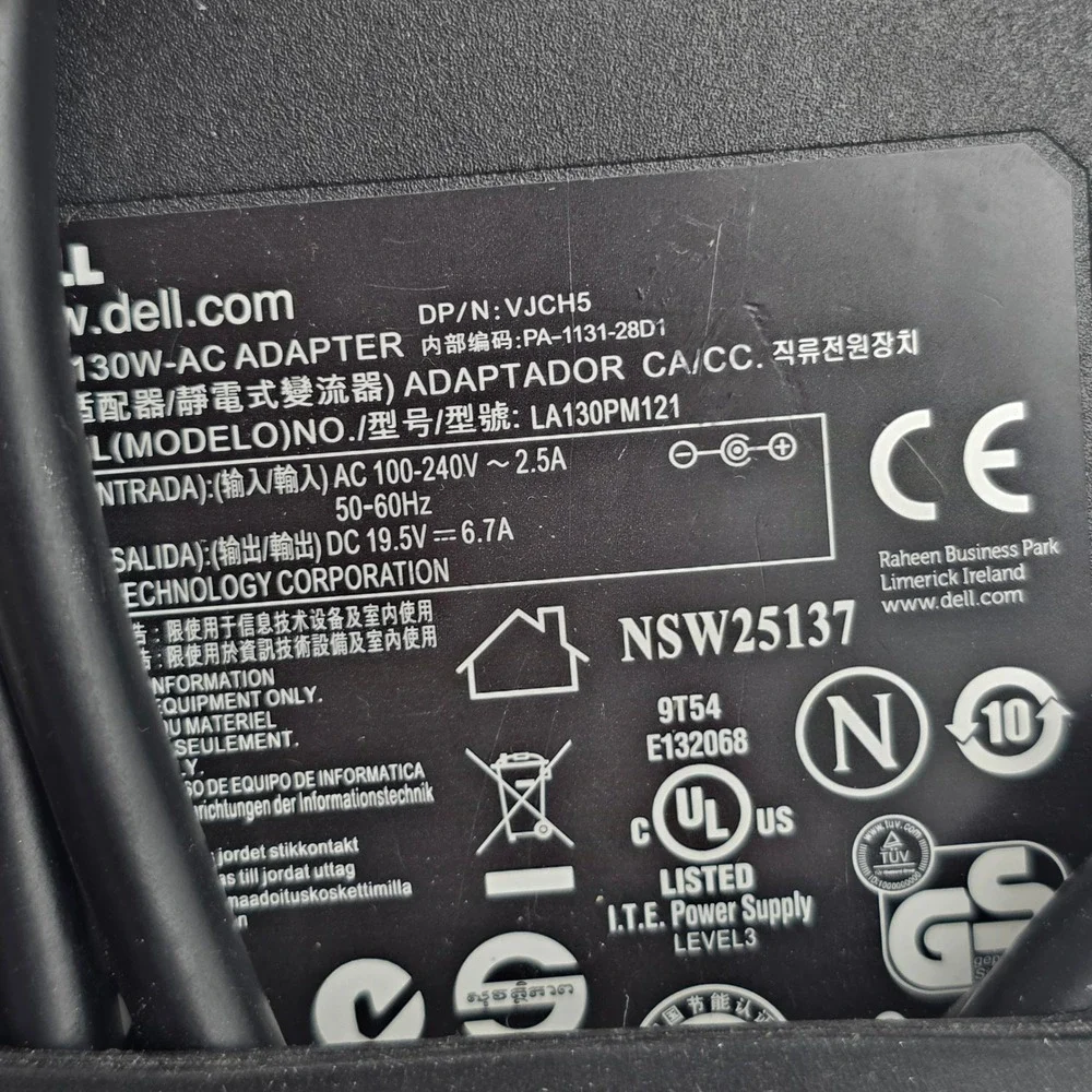 Dell 130W AC Adapter Laptop Charger 19.5V 6.7A VJCH5 LA130PM121 OEM Power Supply